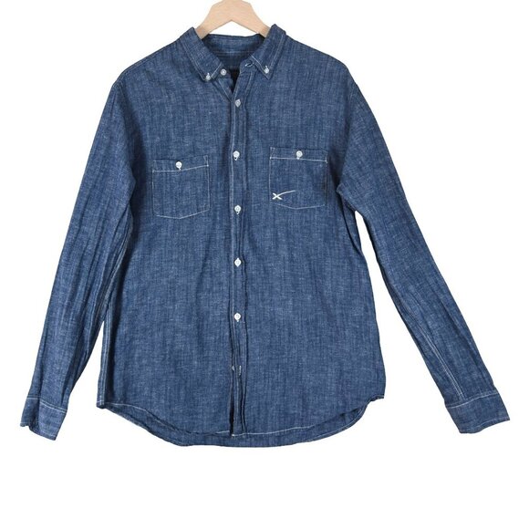 SpaceX Chambray Denim Button-Up Shirt L Long Sleeve Workwear - Picture 1 of 6